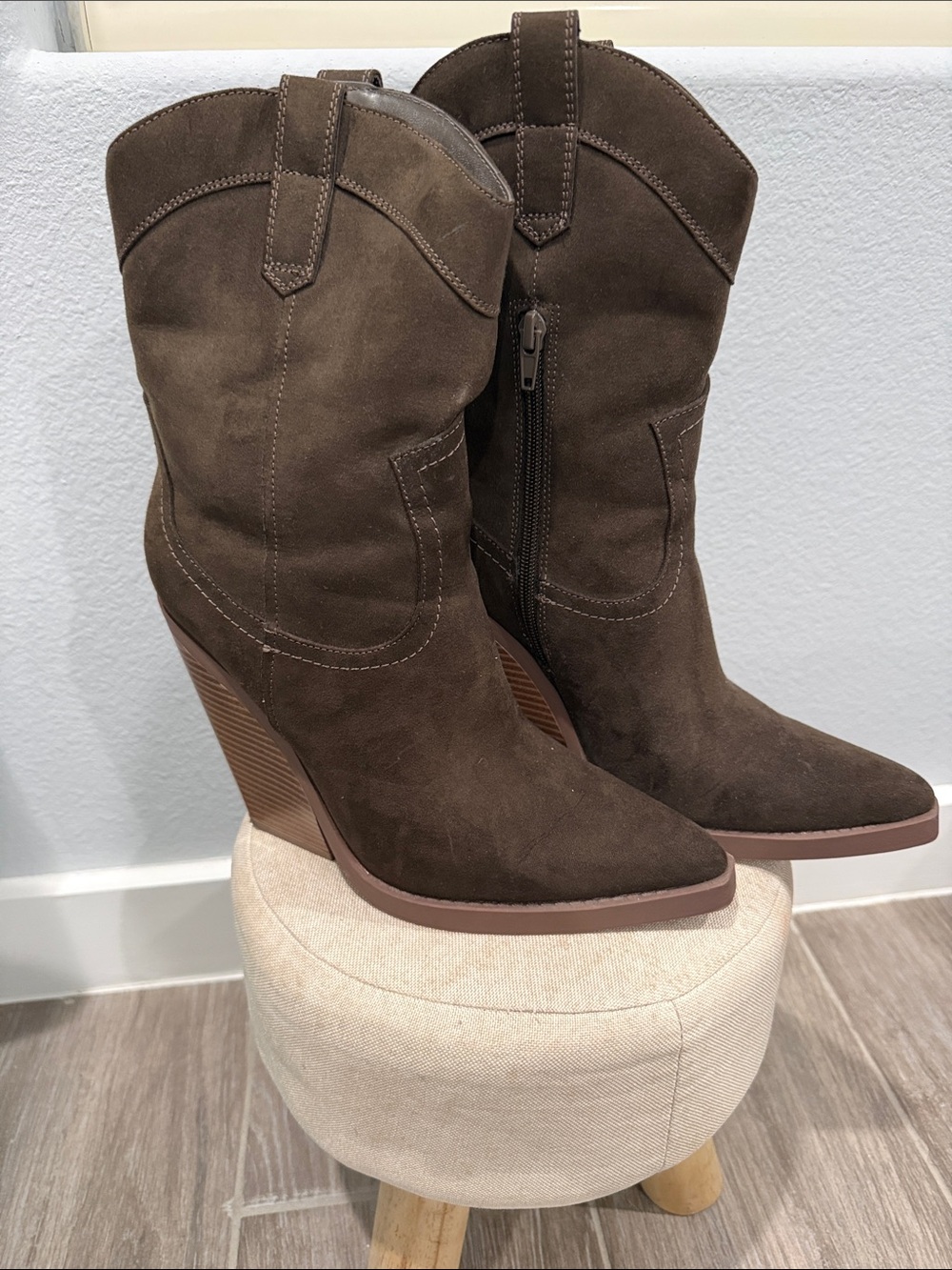 Forever 21 Women’s Brown Suede Wedge Western Boots